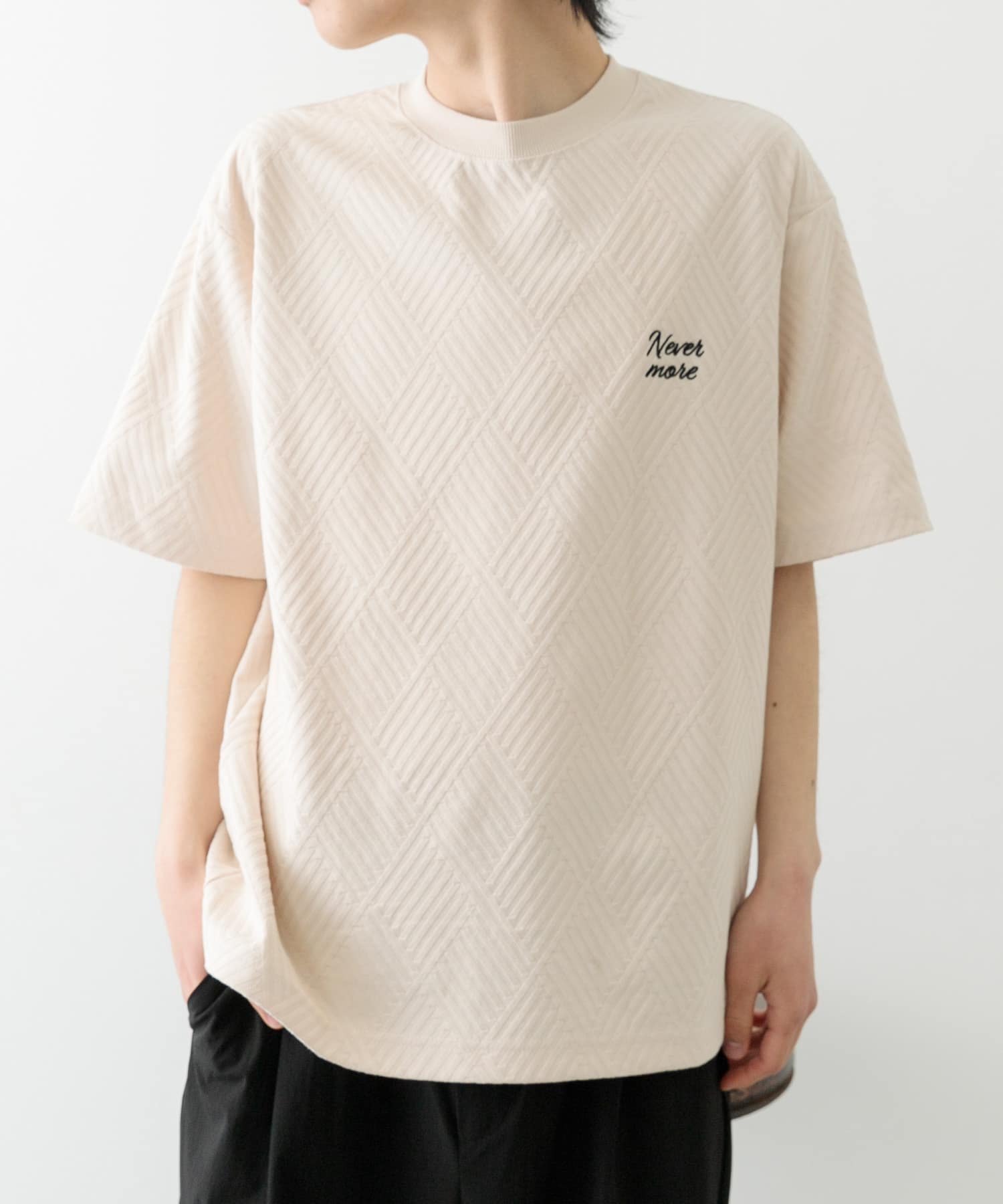 ワンポイント刺繍ヘリンボンジャカードTシャツ[ITA5-11B034