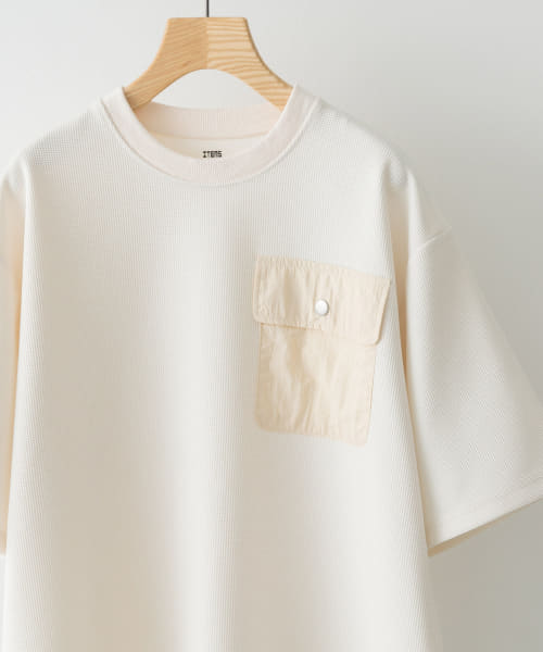 フラップポケットワッフルクルーネックTops