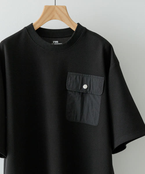フラップポケットワッフルクルーネックTops