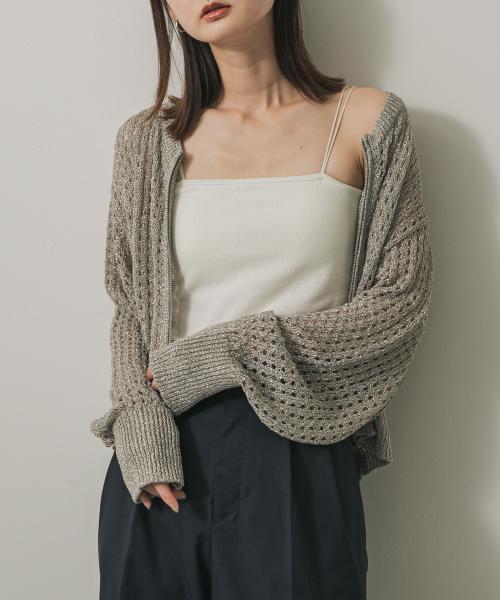 『一部WEB限定カラー』クルーネックラメメッシュカーディガン