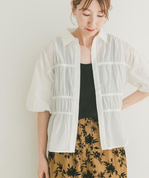 [ITEMS][シャーリングハーフスリーブブラウス]