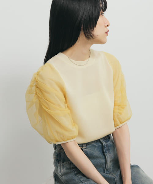 チュールスリーブニット