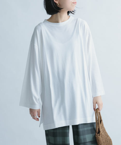 FORK&SPOON　リネン混9分袖チュニックTシャツ