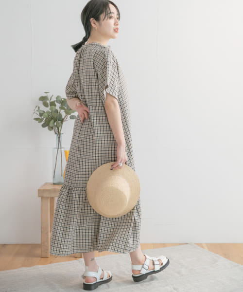 [ITEMS][バンドカラーチェックワンピース]