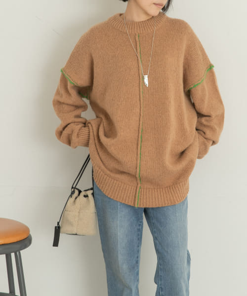 配色ステッチビッグニット