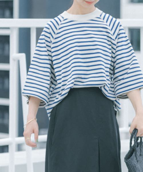 FORK&SPOON　ボーダー5分袖Tシャツ