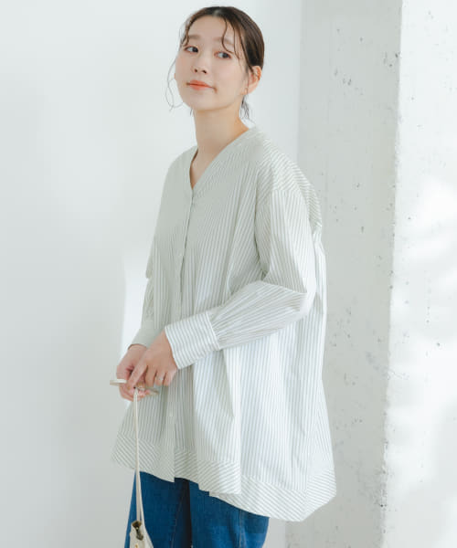 F by ROSSO　ランダムストライプチュニックシャツ
