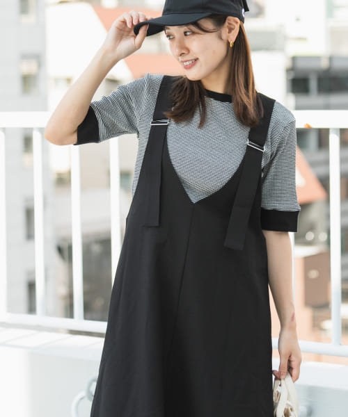 [SENSE OF PLACE][クルーネックリンガーボーダーTシャツ(5分袖)]