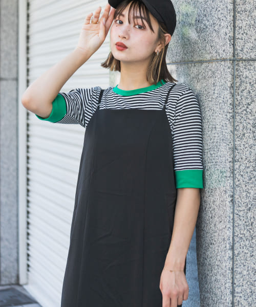 [SENSE OF PLACE][クルーネックリンガーボーダーTシャツ(5分袖)]