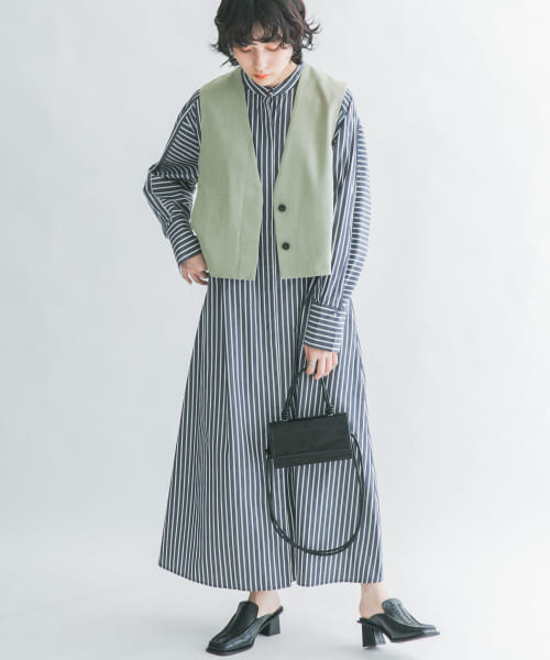 ストライプデザインシャツワンピース