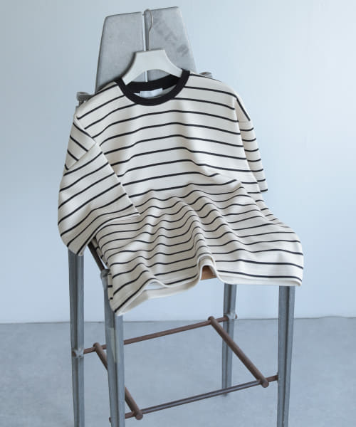 [SENSE OF PLACE][『ドラマ着用商品』ボーダーダンボールポンチTシャツ(5分袖)]