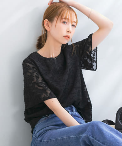 『WEB限定』フラワーカットジャガードブラウス[RA35-23K550 