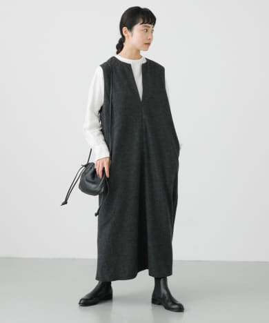 『低身長向けも展開』ウールスムースボックスワンピース
