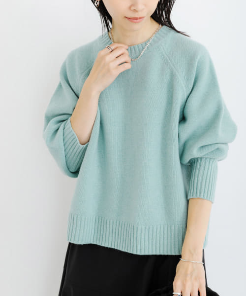 カシミヤ混クルーネックニットプルオーバー