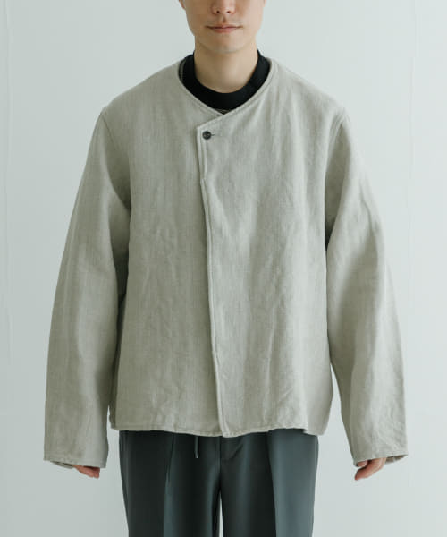 semoh　Collarless Linen Jacket