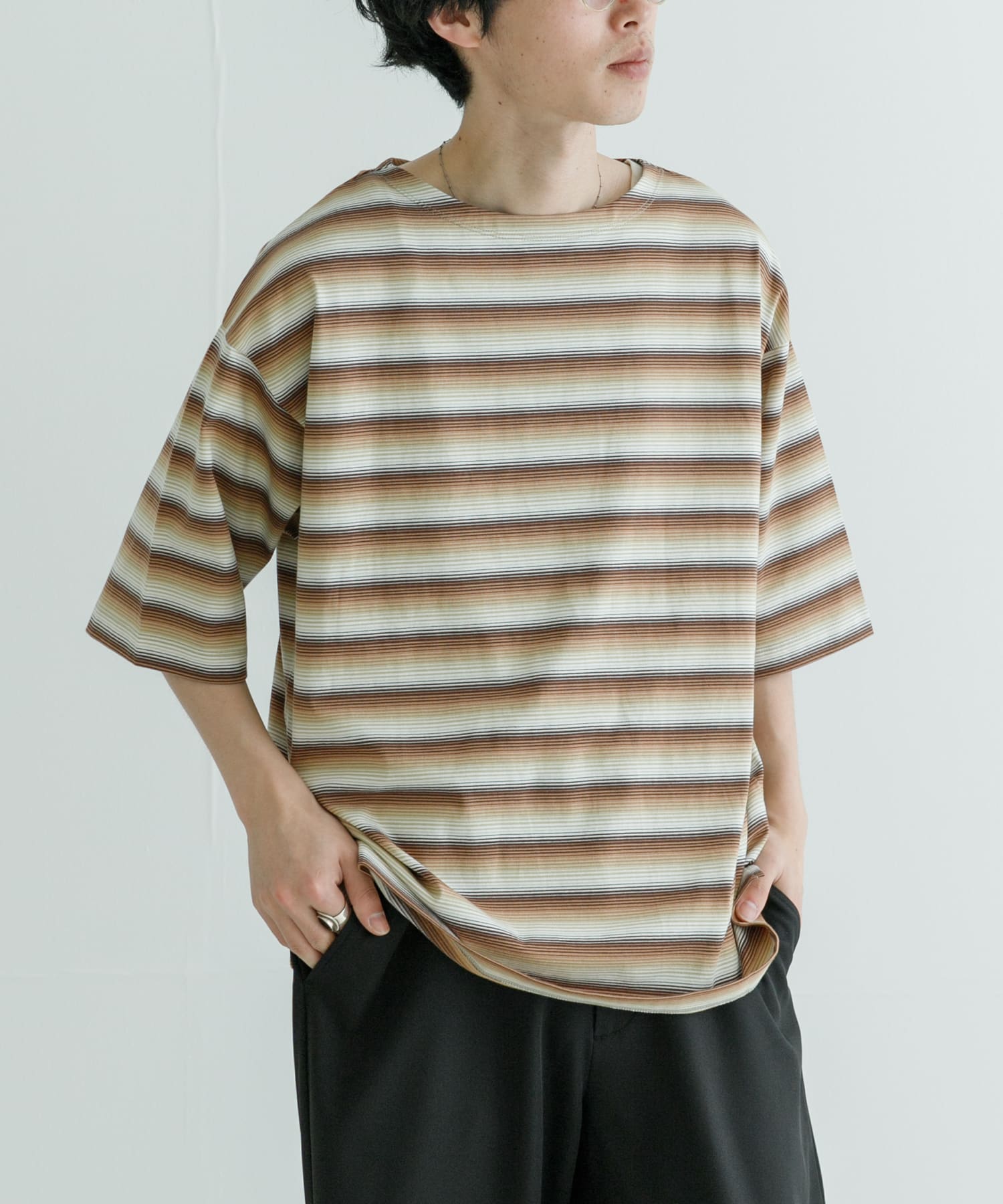 【ファッション通販】 マルチボーダーボートネックTシャツ[UR45-11B007]｜URBAN Mサイズ