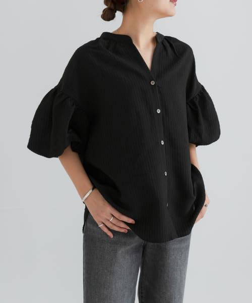 [URBAN RESEARCH][モールストライプボリュームスリーブシャツ]