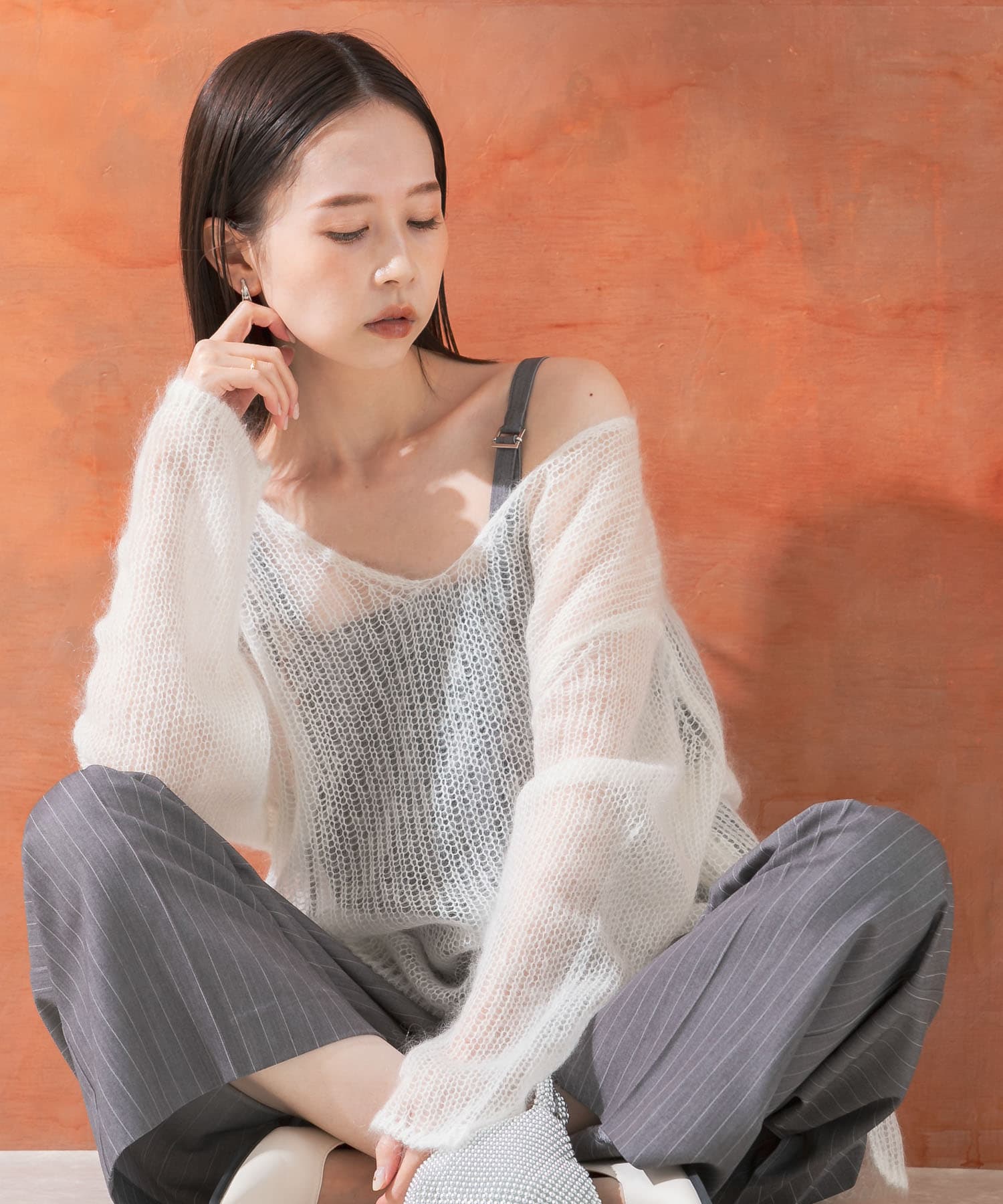ADAM ET ROPE'｜モヘアミックス オーバーサイズ Vネックプル