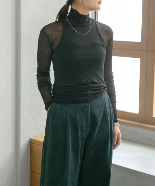 SEEALL　LAYERED SHEER HIGH-NECK T-SHIRTS