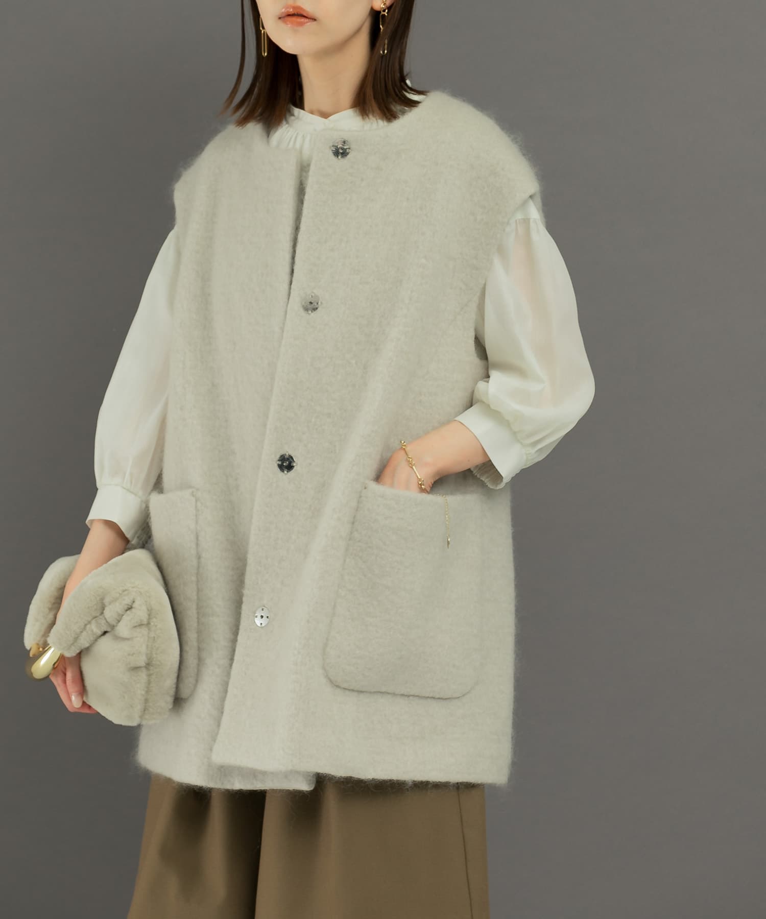 新品未使用】モヘアシャギージャケットコート グレー - メルカリ
