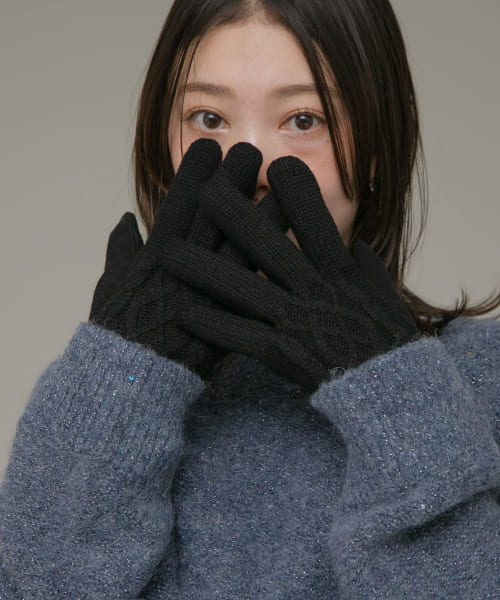 『タッチパネル対応』ケーブルニットグローブ