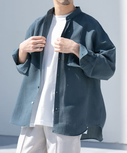 『WEB限定』シャドーストライプバンドカラーシャツ
