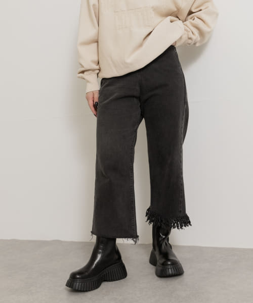 77circa　make fringe denim pants