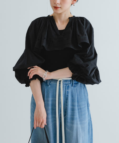 crinkle crinkle crinkle　embroidery cropped blouse