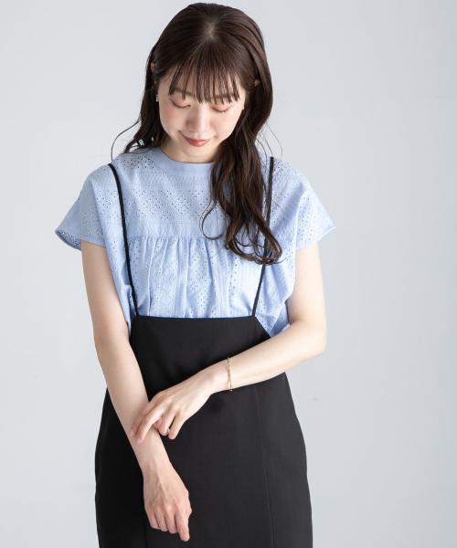 『WEB限定』バンドカラーコットンレースシャツ