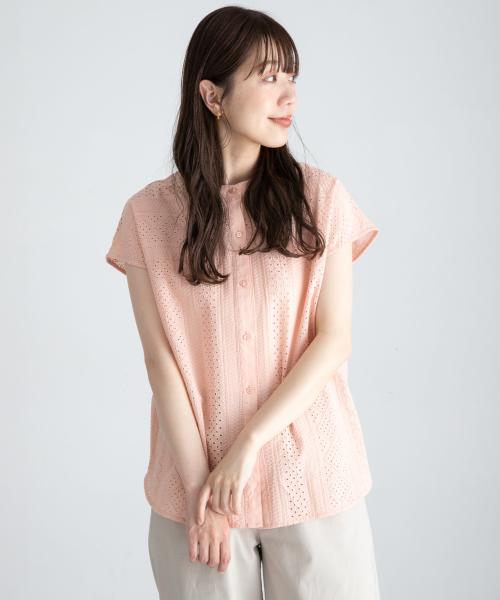 『WEB限定』バンドカラーコットンレースシャツ