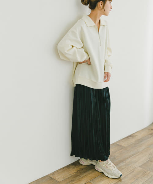 ハーフジップトップス×スカートセット
