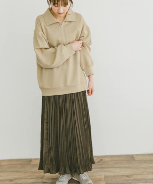 ハーフジップトップス×スカートセット