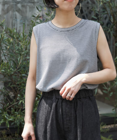 FORK&SPOON　マルチカラーボーダーノースリーブTシャツ