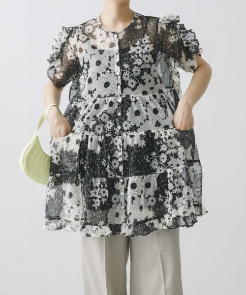 NOMARHYTHM TEXTILE　Mesh Ruffle Dress