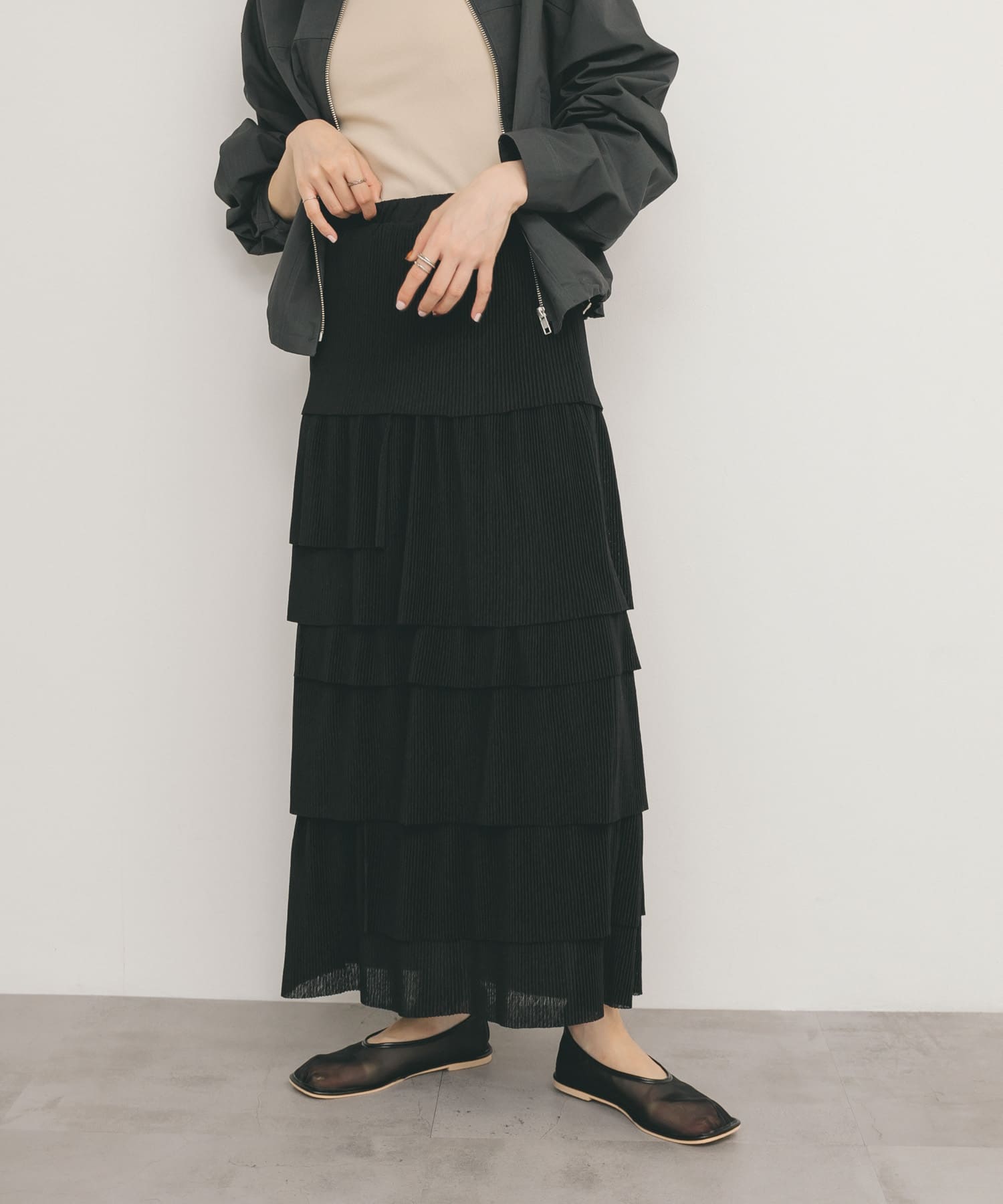 楽天市場】ランダムプリーツ ティアード ロングスカート
