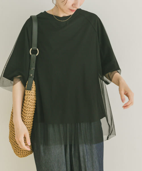 チュールレイヤードハンソデTシャツ