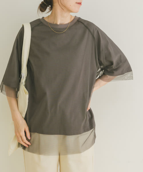 チュールレイヤードハンソデTシャツ
