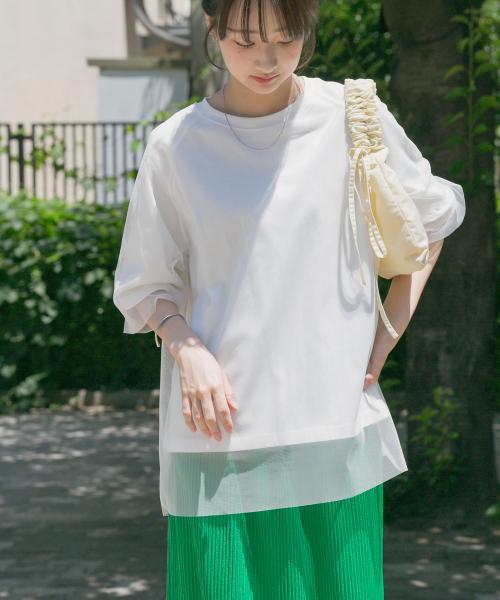 チュールレイヤードハンソデTシャツ