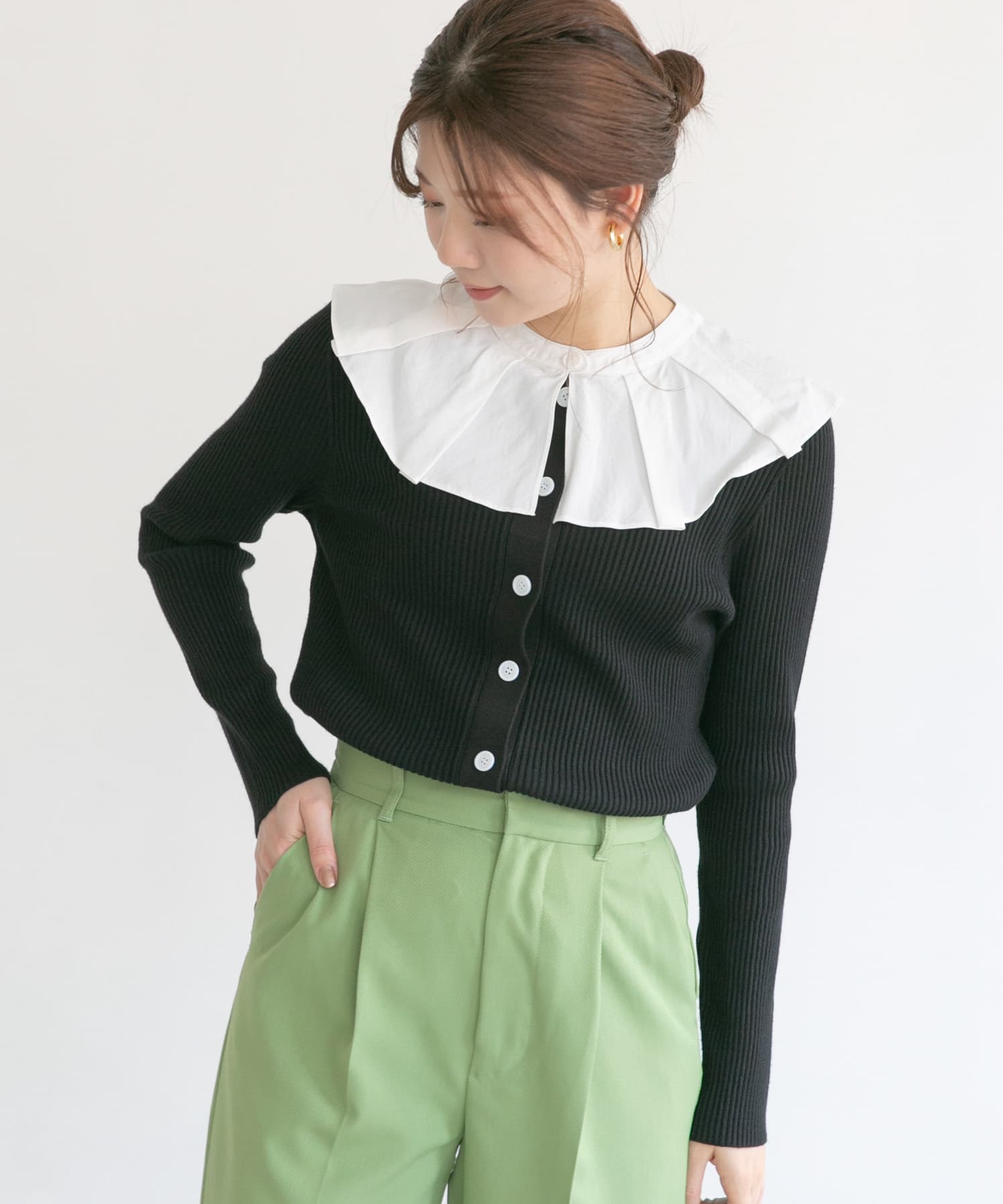 TORRAZZO DONNA フリルカラーリブトップス[6219-411-RL24]｜URBAN