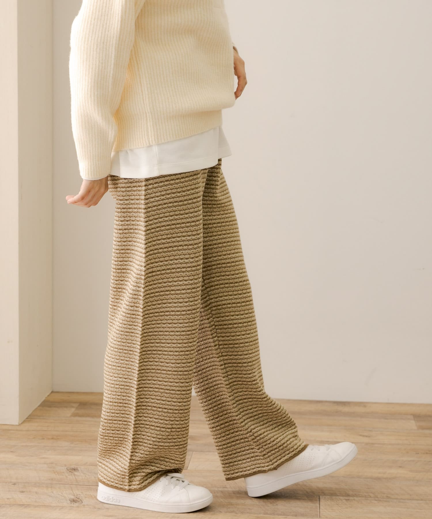 ジャガードニットパンツ moyan ecri リブ リブパンツ花柄 ニット