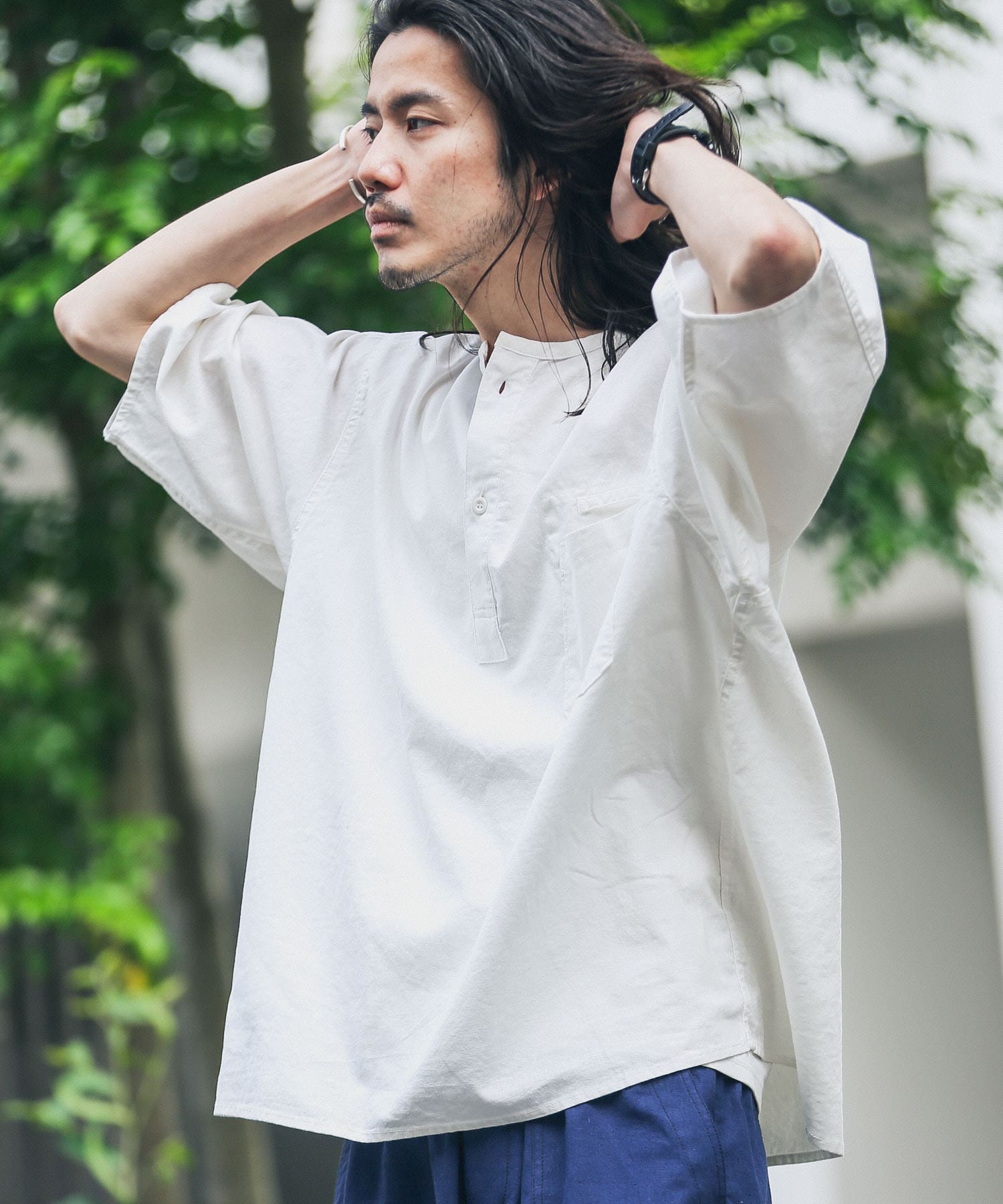 ARMY TWILL Cotton/Linen Henley Shirts[AM-2317010-SM35]｜URBAN