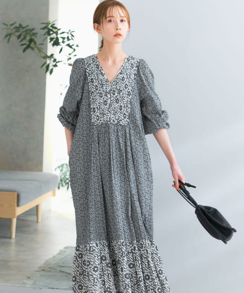 sara mallika　CTNDOUBLEFLOWERPRTDRESS