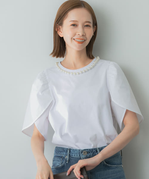 TORRAZZO DONNA　パール付チューリップスリーブブラウス