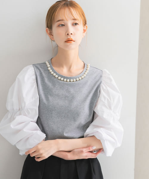 『別注』hareko×TORRAZZO DONNA×ROSSO　襟パールカットソードッキングトップス