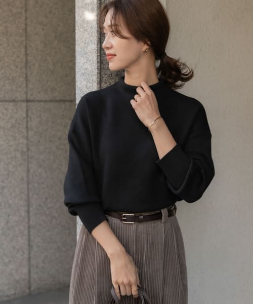 『蓄熱/洗濯可』ボトルネックKNITプルオーバー
