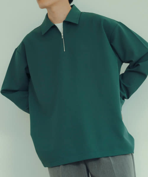 ストレッチ布帛 ハーフジップ長袖シャツ