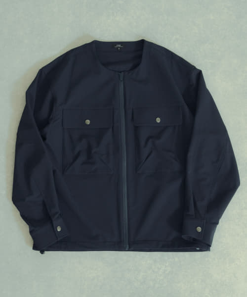 撥水×ストレッチナイロンノーカラージャケット