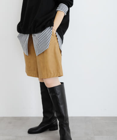 Amazon | XIN YEショート丈 レザー 短パン ハーフパンツ ワイドパンツ 半ズボン 春夏秋冬 革パンツ 通勤 レザーパンツ タックパンツ  フェイクレザー レディース 合皮 ウエストゴム 皮パンツ 膝上 ボトムス 美脚 シンプル カジュアル | ショートパンツ 通販