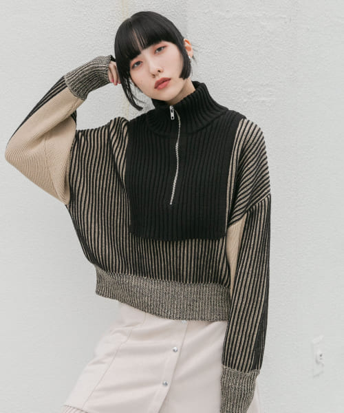 [KBF][『WEB/一部店舗限定カラー』レイヤードハーフZIPニット]