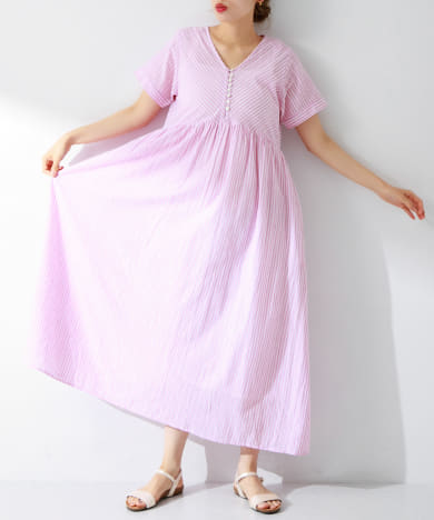 45R リネンドビーストライプDRESS 45rpmワンピース